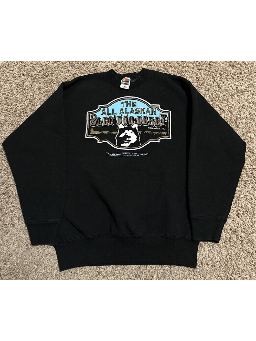 Vintage 90s All Alaskan Dog Sled Derby Crewneck Sweatshirt USA Black Large